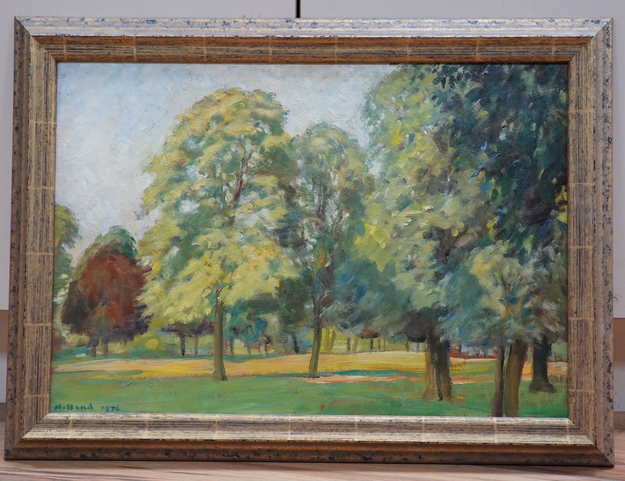 G.H.B. Holland, oil on board, ‘Abington Park, Northampton’, signed and dated 1976, 36 x 56cm